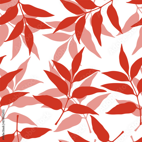 Autumn seamless pattern with red leaf silhouettes. Vector fall repeat pattern.