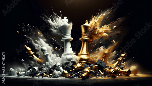 White and golden epic chess battle © Michael