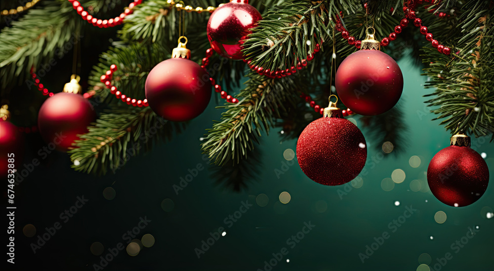 fir tree branches with decorations