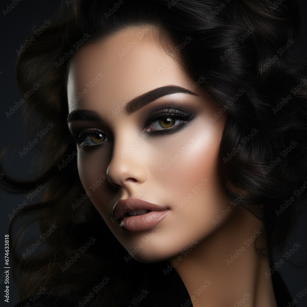 Fototapeta premium Close-up fashion portrait of a beautiful woman with smokey eyes and light smoke