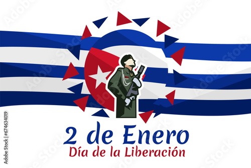translation: January 2, Victory day. Happy Victory day of Cuba Vector Illustration. Suitable for greeting card, poster and banner. 