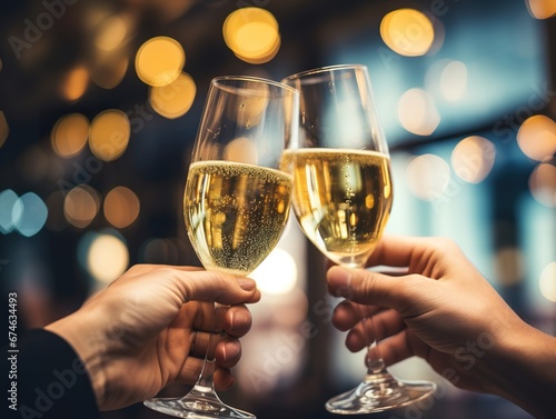 People holding glasses of champagne making a toast with blurred background