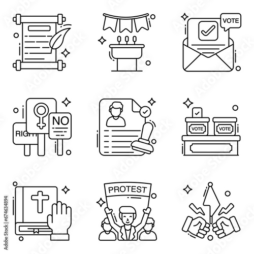 Pack of Politics and Voting Line Icons 

