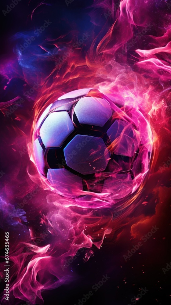 Naklejka premium soccer ball and flames background wallpaper