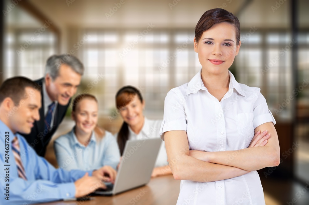 Young happy manager worker in the office, AI generated image Young happy manager worker in the office, AI generated image