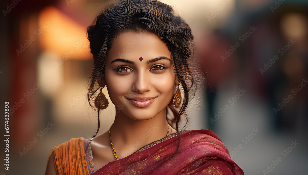 Portrait of a young Indian woman in the city