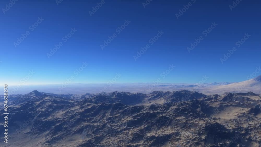 Mars landscape, 3d render animation of imaginary mars planet terrain and planets and starfield in a background. Science fiction animation.
Mars landscape, 3d render animation of imaginary mars planet terrain and planets and starfield in a background. Science fiction animation.