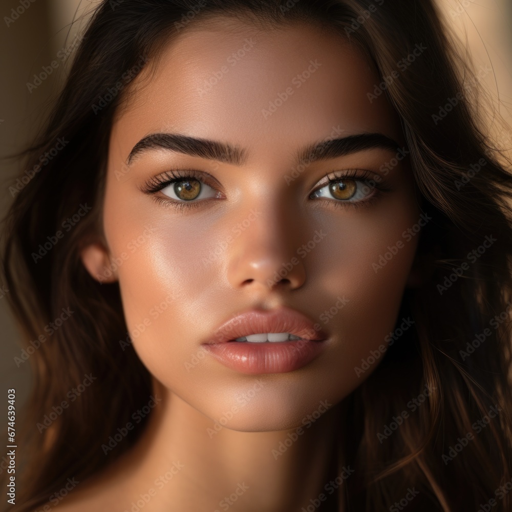 Close-up photo portrait of a beautiful charming woman with natural makeup Close-up photo portrait of a beautiful charming woman with natural makeup