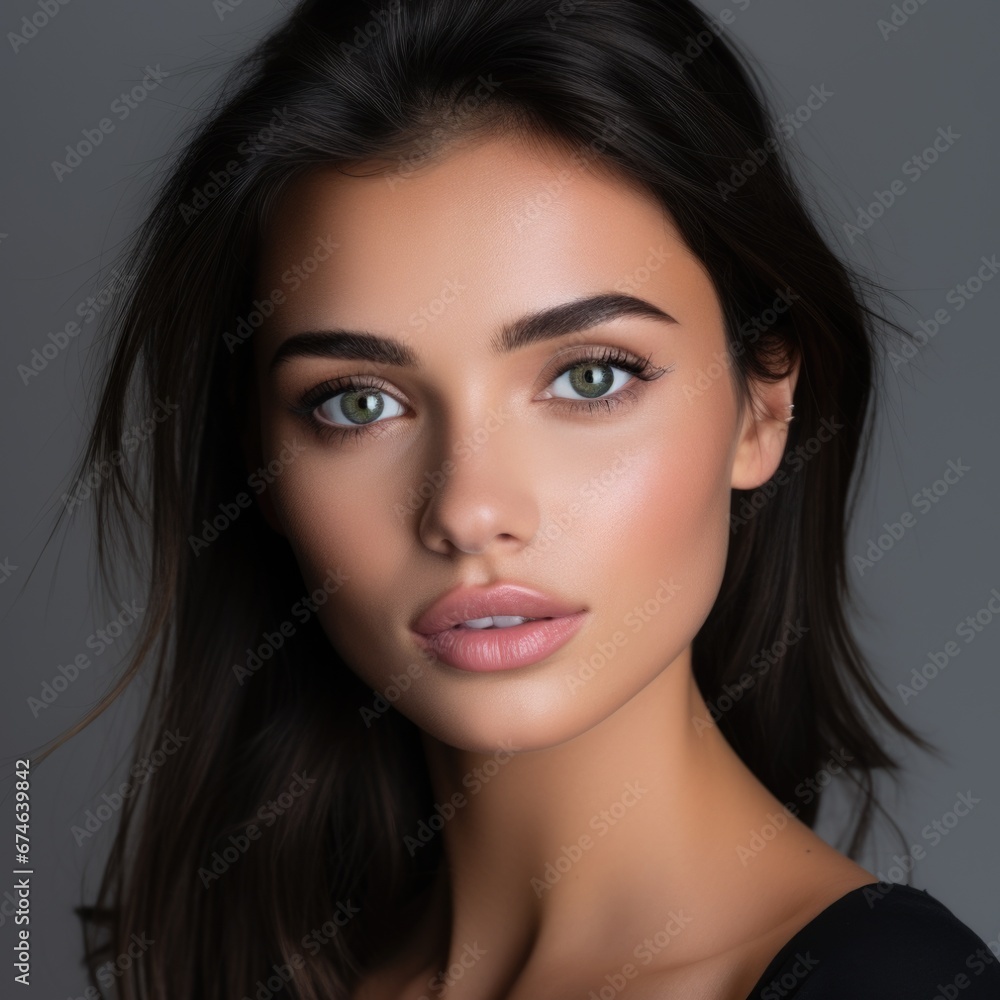 Close-up photo portrait of a beautiful charming woman with natural makeup Close-up photo portrait of a beautiful charming woman with natural makeup