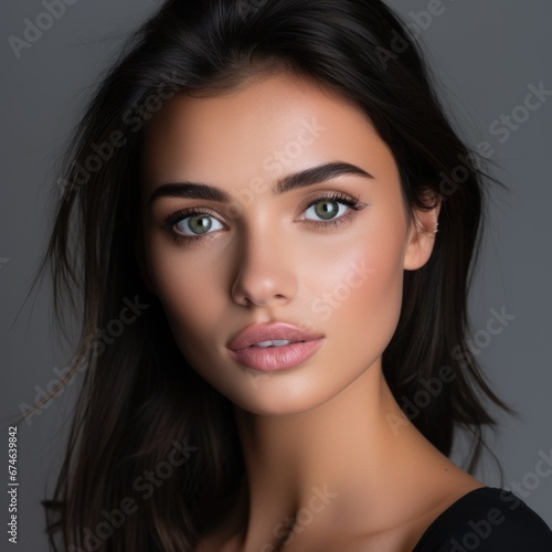 Close-up photo portrait of a beautiful charming woman with natural makeup