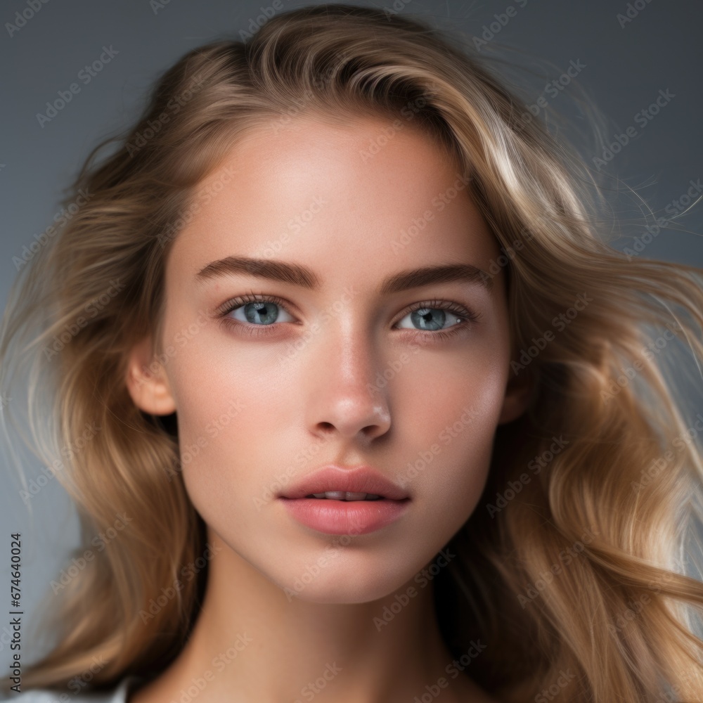 Close-up photo portrait of a beautiful charming woman with natural makeup Close-up photo portrait of a beautiful charming woman with natural makeup