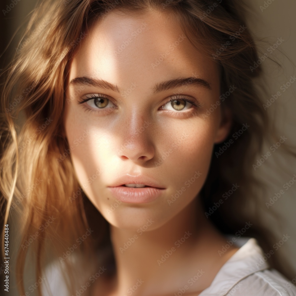 Close-up photo portrait of a beautiful charming woman with natural makeup Close-up photo portrait of a beautiful charming woman with natural makeup