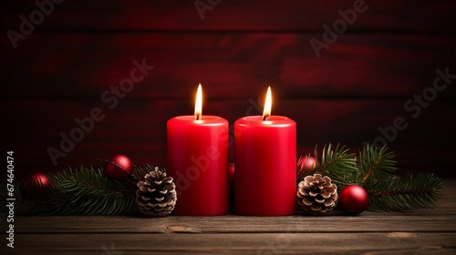 Advent Candles Burning in Red Wreath - Traditional Christmas Symbolism