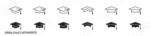 Student cap. Graduation, education icon set. Vector EPS 10 photo