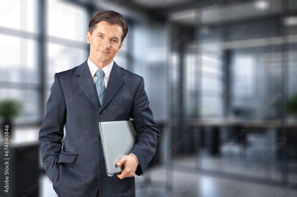 Happy young smart man works in law firm, AI generated image Happy young smart man works in law firm, AI generated image