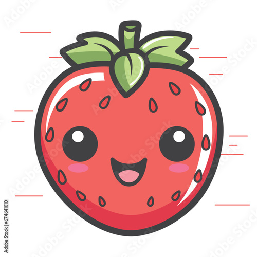 Cute Strawberrie fruit with happy face. Vector illustration