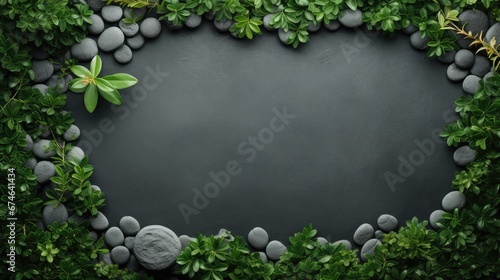 background overhead green border top view illustration flower nature, spring beauty, stone life background overhead green border top view