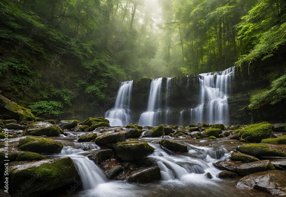 Fototapeta premium Cascade Waterfalls: Chasing Waterfalls in Nature's Symphony.