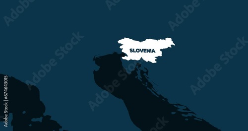 World Map Zoom In To Slovenia. Animation in 4K Video. White Slovenia Territory On Dark Blue World Map photo