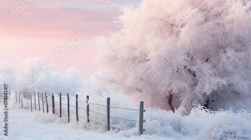 Hoarfrost Winter Landscape: Chilly Trees, Frosty Nature Scene, Snow-Covered Serenity