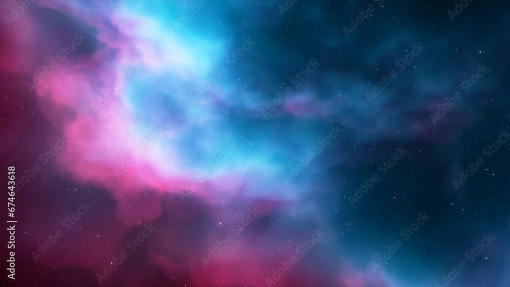 Space background. Camera is flying through the blue and magenta coloured nebula. The stars are everywhere around
Space background. Camera is flying through the blue and magenta coloured nebula. The stars are everywhere around