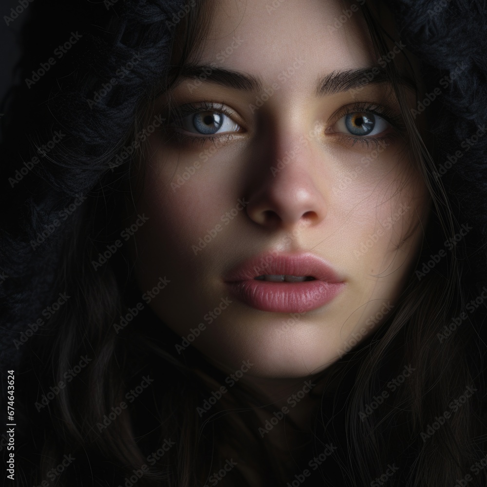 Close-up portrait of a beautiful charming woman. Style, beauty and fashion concept Close-up portrait of a beautiful charming woman. Style, beauty and fashion concept