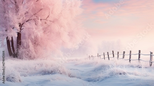 Hoarfrost Winter Landscape  Chilly Trees  Frosty Nature Scene  Snow-Covered Serenity