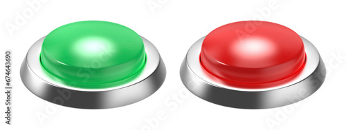 Green and red round buttons on transparent background photo