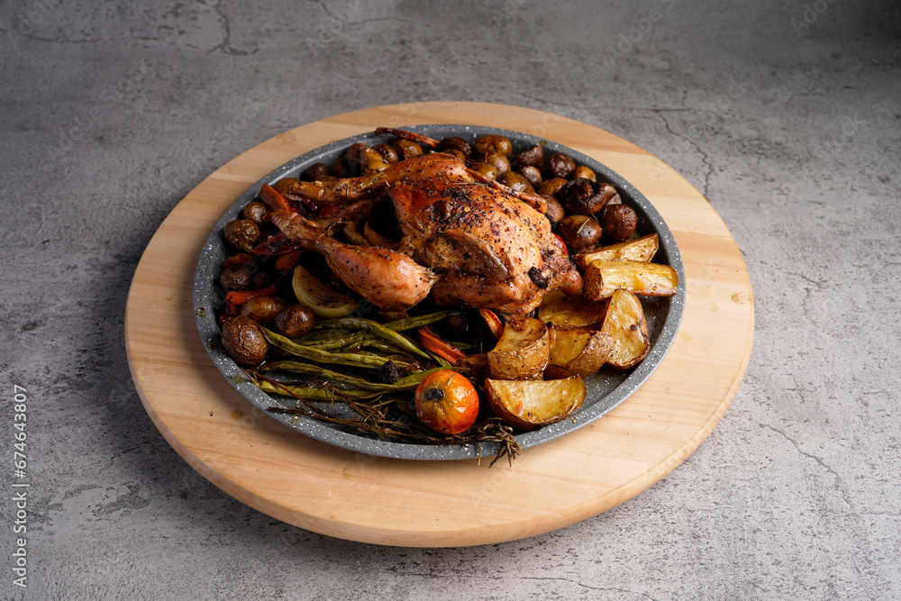Roasted chicken set Indonesian style food photography Roasted chicken set Indonesian style food photography