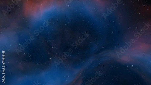 Flight through the galaxy, through the stars of the nebula in space. Colorful space background