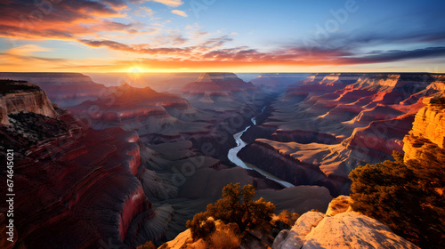 The Grand Canyon at sunrise, Canon RF 16mm f:2.8 STM Lens, hyper realistic photography, style of unsplash and National Geographic. Ai Generated.NO.01