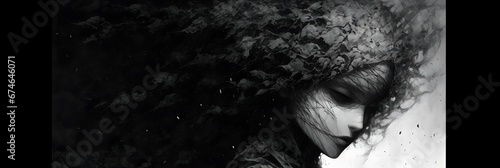 Dark anime manga style illustration, horror