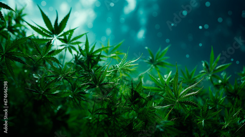 Background green, marijuana vegetation plants.Growing cannabis, marijuana leaves, hemp CBD.