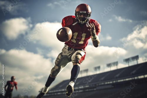 An American football player kicking the ball photo