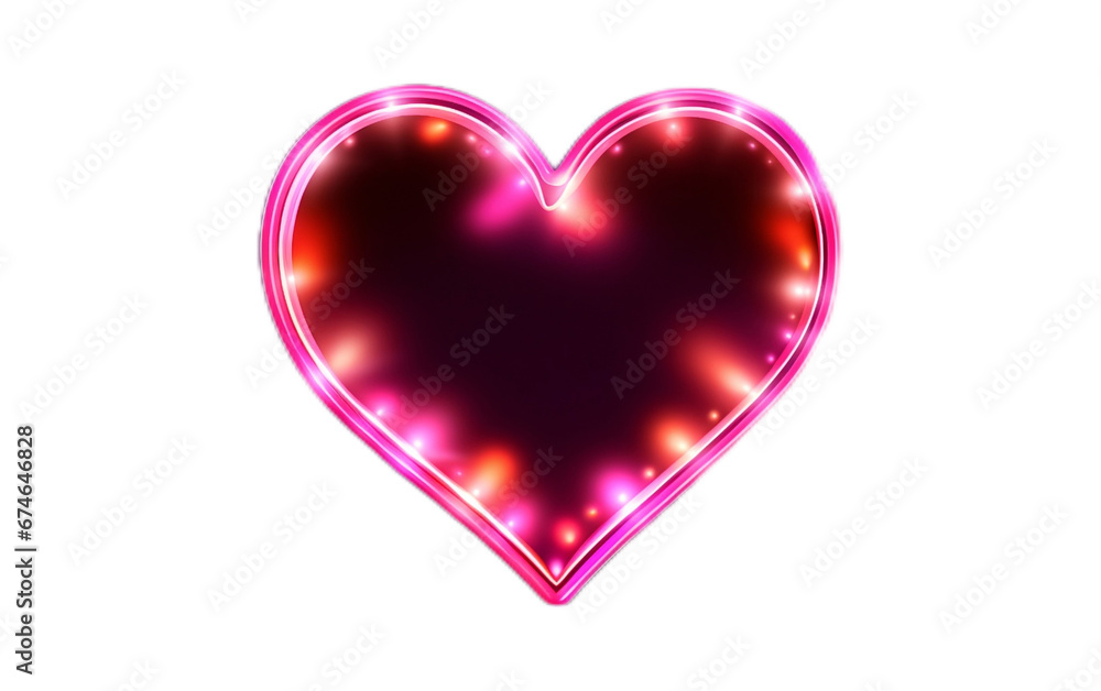 Abstract Composition with Bright Neon Red Heart isolated on transparent background.