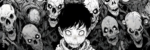 Dark horror anime manga style illustration photo