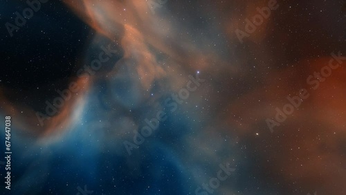 Flight through the galaxy, through the stars of the nebula in space. Colorful space background
