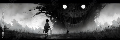 Dark horror anime manga style illustration photo