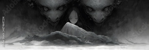 Fototapete Horror Anime Manga style background design art