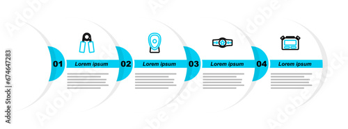 Set line Stopwatch, Boxing belt, training paws and Sport expander icon. Vector