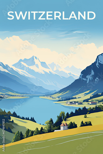 Switzerland vintage travel poster. How AI sees vacation in this country.