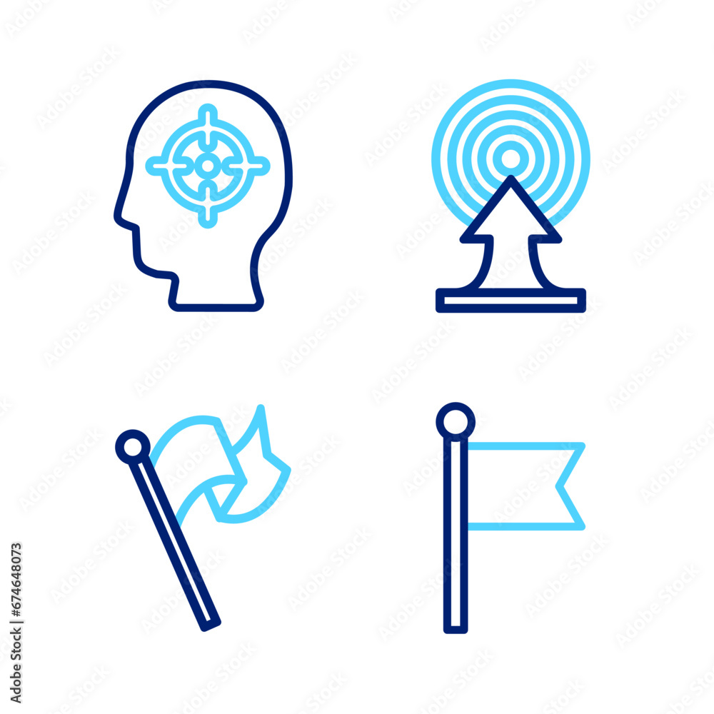Set line Flag, Target with arrow and Head hunting icon. Vector Set line Flag, Target with arrow and Head hunting icon. Vector