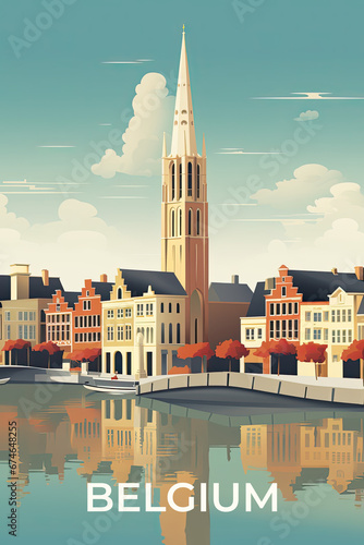 Belgium vintage travel poster. How AI sees vacation in this country. photo