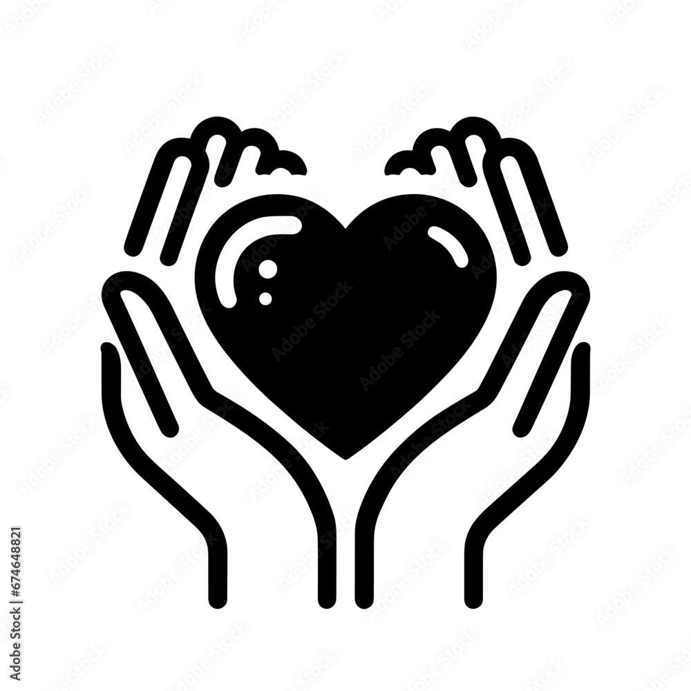 Obraz premium Heart in hands icon. Hands holding a heart. Symbol of love and care.