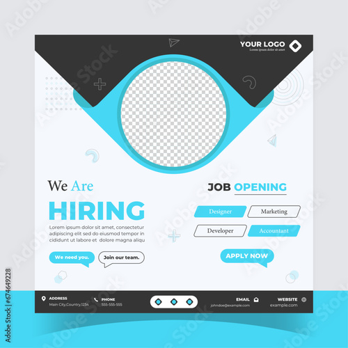 We are hiring. Job vacancy social media post template or square web banner