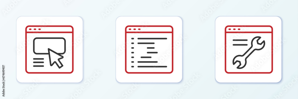Set line Browser setting, UI or UX design and window icon. Vector Set line Browser setting, UI or UX design and window icon. Vector