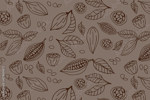 cocoa beans and leaves - seamless pattern