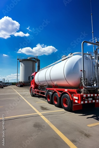 A tanker truck transporting oil from an extraction facility