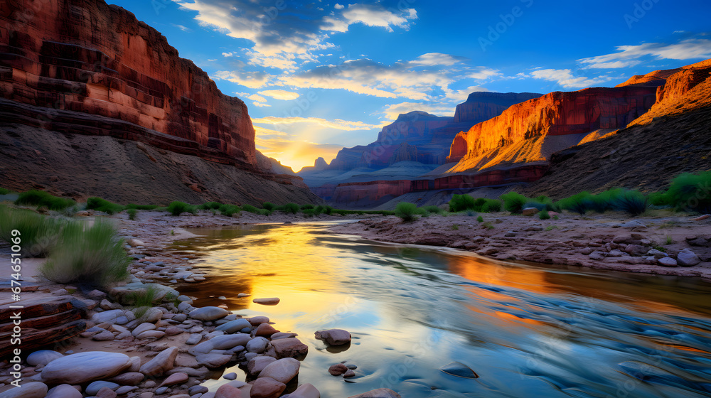 World class photograph of the most amazing arizona river and canyons at sunstet on a summer day. Ai Generated.NO.03