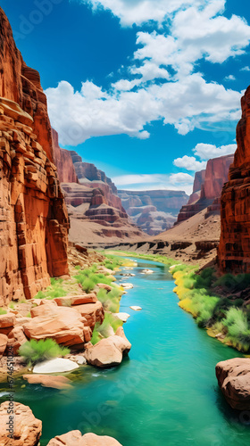 World class photograph of the most amazing arizona river and canyons at sunstet on a summer day. Ai Generated.NO.01